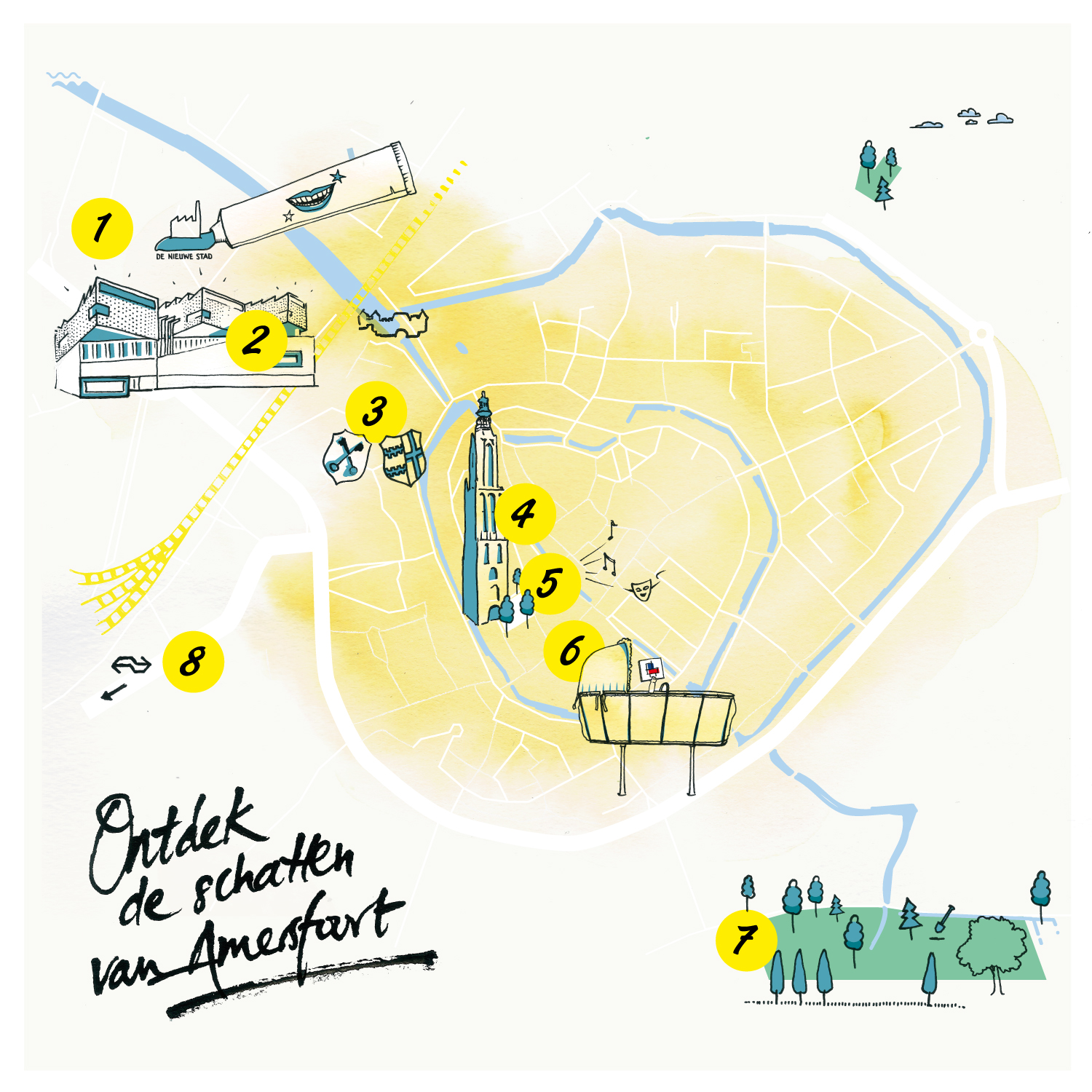 plattegrond met fietsroute van Prodentfabriek naar Mondriaanhuis